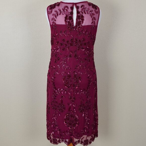 Frock and Frill Burgundy Floral Sequin Formal Dress US 14 - Picture 7 of 10